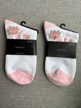 2 pairs Talbots Crew Socks with Pink Floral